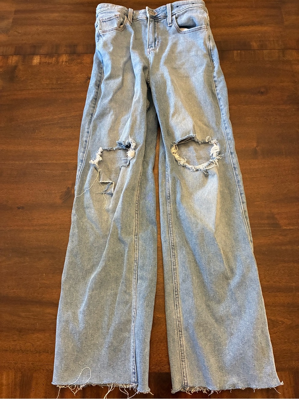 Hollister Vintage Baggy Jeans 5 27 High Rise Light Wash Distressed Raw Hem